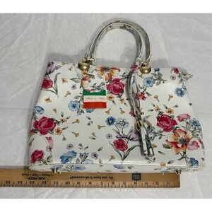 Borse In Pelle Genuine Leather Floral Print‎  Women's Purse Made In Italy NEW